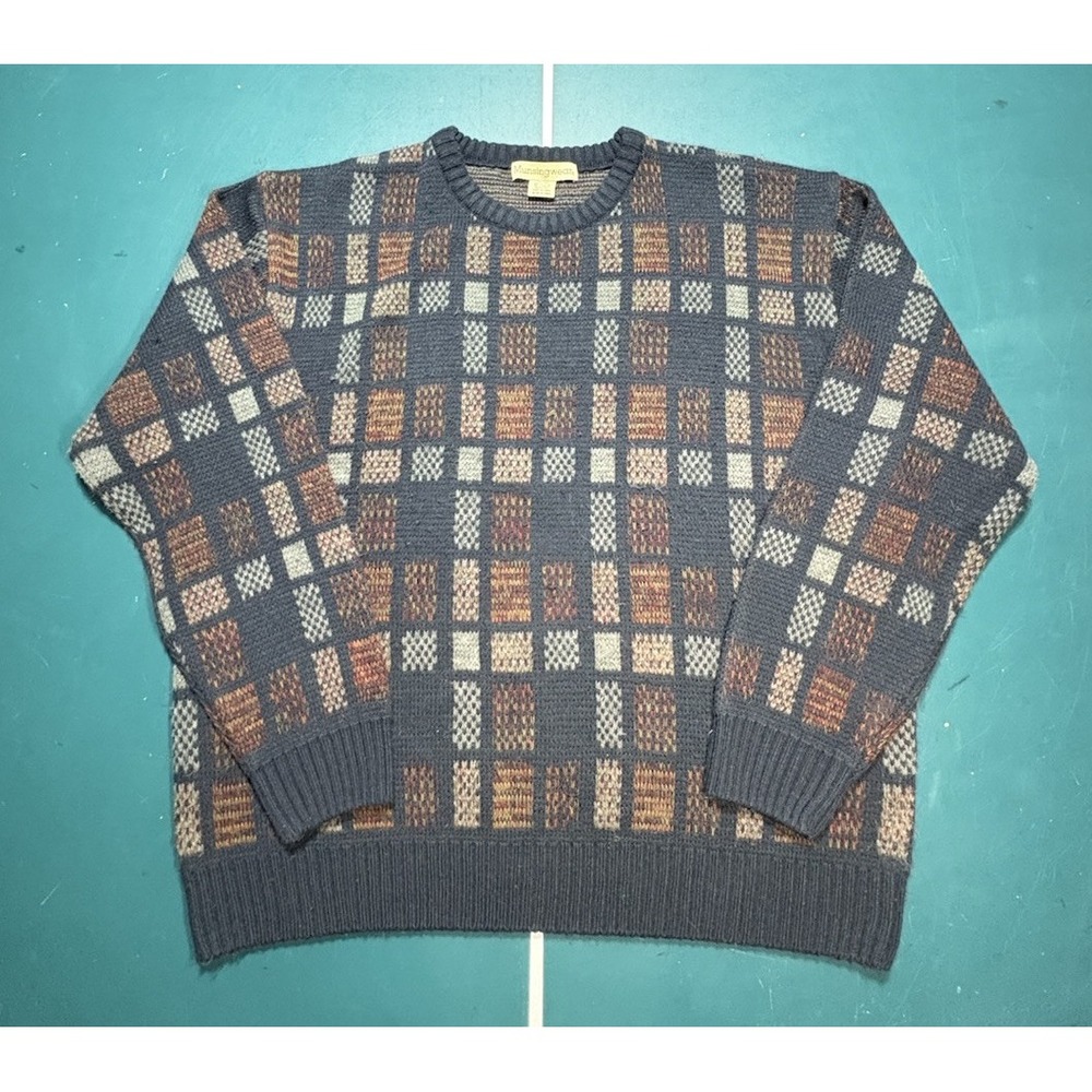 Vintage Acrylic Sweater Grandpa Grunge Cosby Textured Geometric‎ Mens XL
